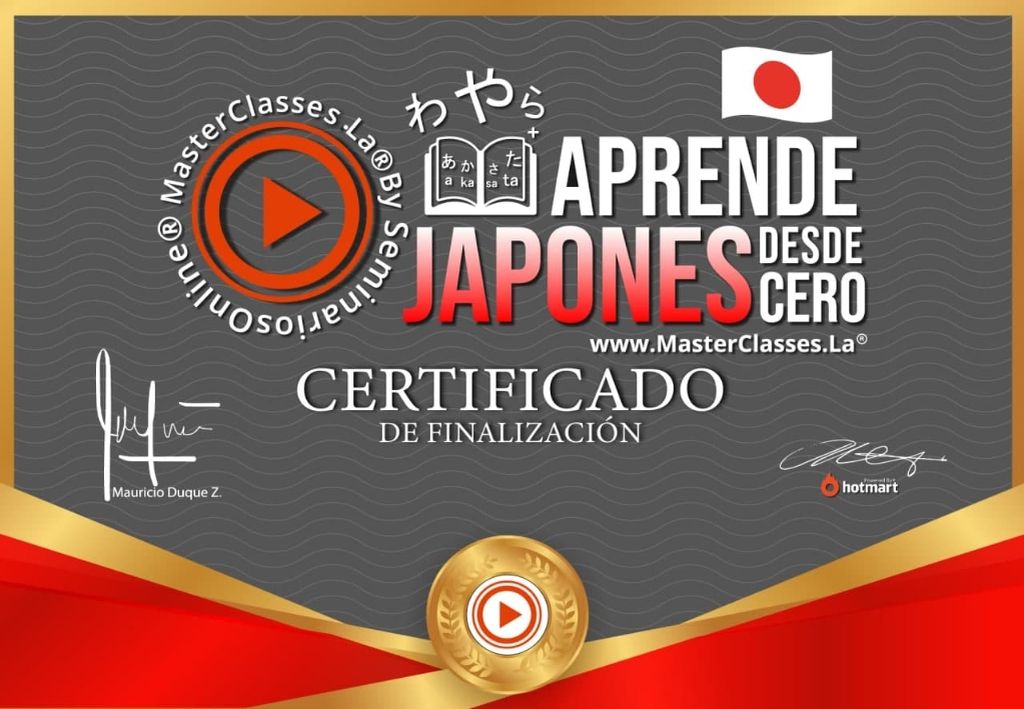 Certificado Curso Japones Online de Hotmart, Idioma Japones Completo