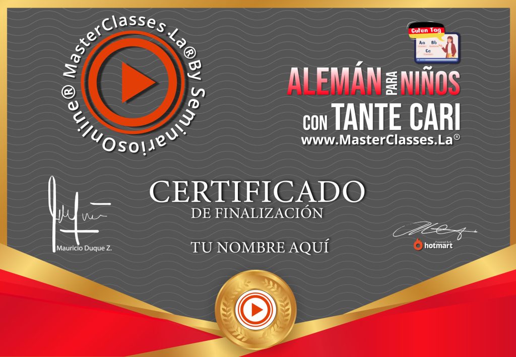 CERTIFICADO Aleman para Ninos con Tante Cari curso online, idioma Aleman para ninos