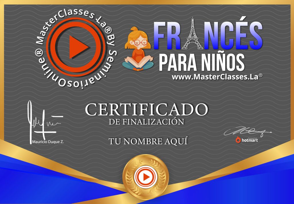 CERTIFICADO Curso Online de Frances para Niños, Idioma Frances para niños, Cursos de Idiomas para Niños