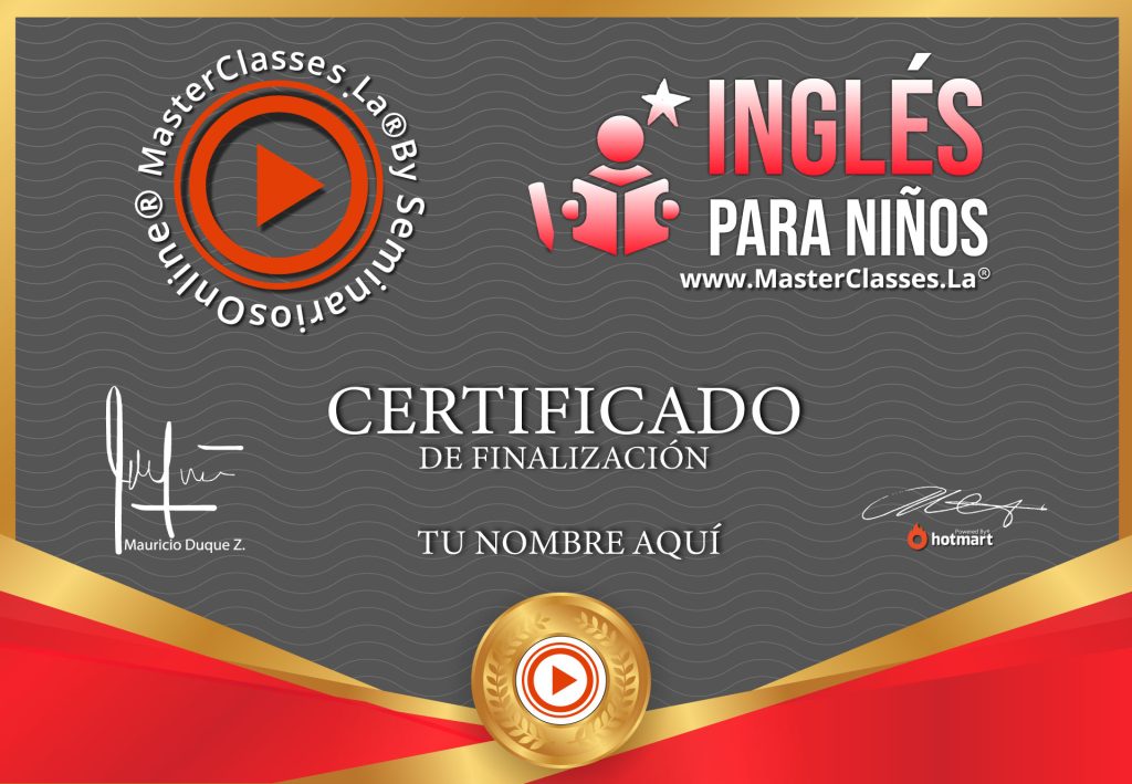 CERTIFICADO Curso de Ingles para Ninos , cursos de idiomas onlines para ninos, cursos idiomas hotmart