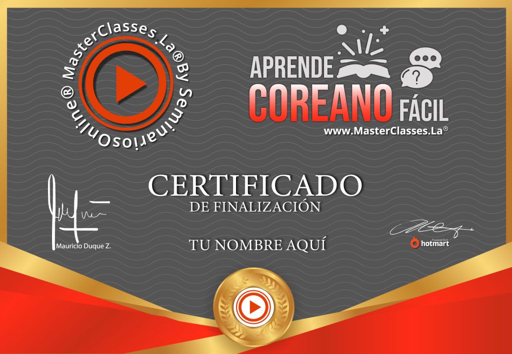 Certificado Curso de Coreano Online Aprende el Idioma Coreano